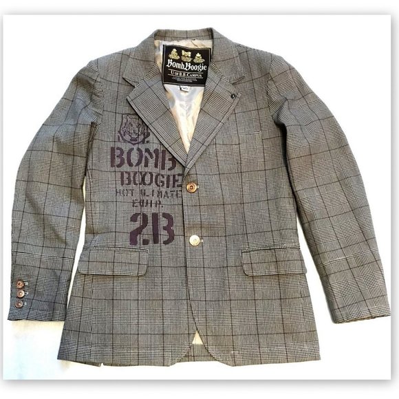 BOMB BOOGIE MEN’S PLAID and GREY BLAZER  W SIGNATU - Picture 1 of 6